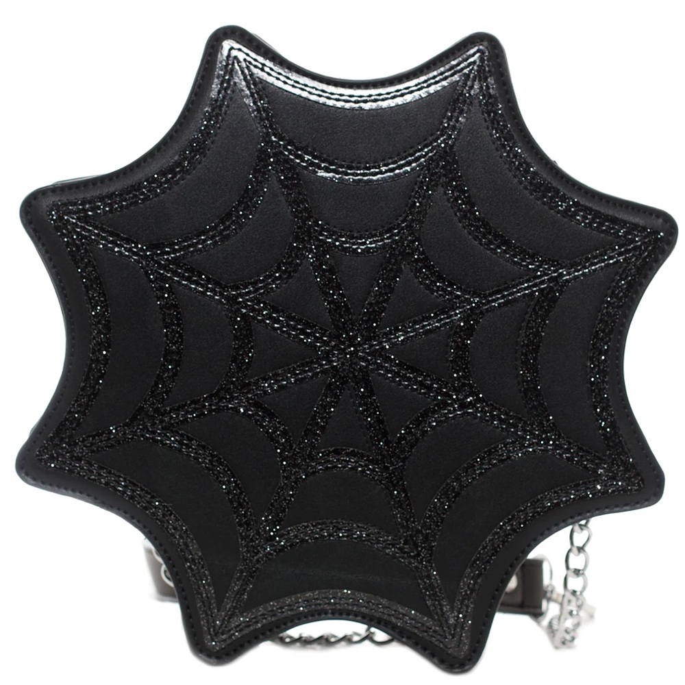 Sourpuss Black Glitter Spiderweb Purse